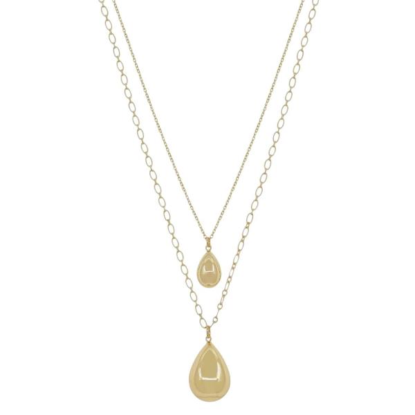 DOUBLE LAYERED TEARDROP PENDANT WATER RESISTANT SHORT NECKLACE