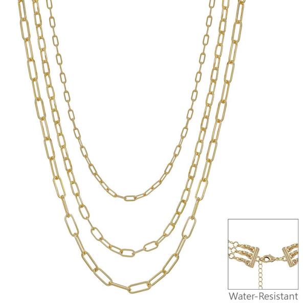 LAYERED FLAT CLIP LINK WATER RESISTANT NECKLACE