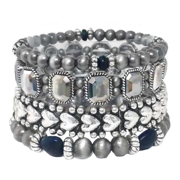 WESTERN BALL TEXTURE GLASS BEAD HEART SHAPE BEADED BRACELET