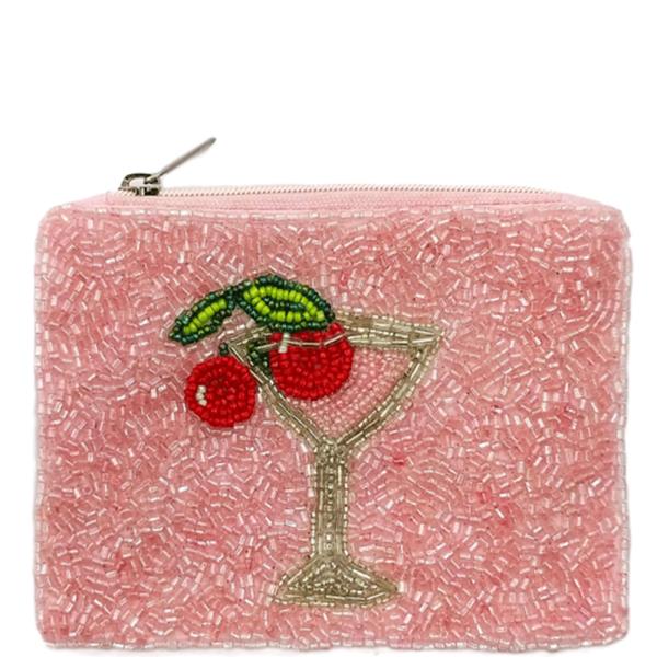 CHERRY MARGARITA BEADED ZIPPER COIN PURSE BAG POUCH