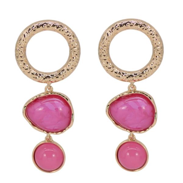 STONE LINK ROUND METAL DANGLE EARRING