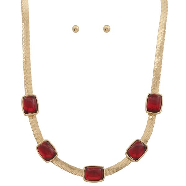 ACETATE RECTANGLE BEAD STATION FLAT LINK CHAIN NECKLACE