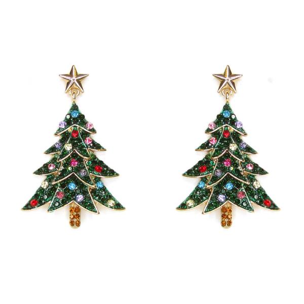 CHRISTMAS TREE RHINESTONE DANGLE EARRING