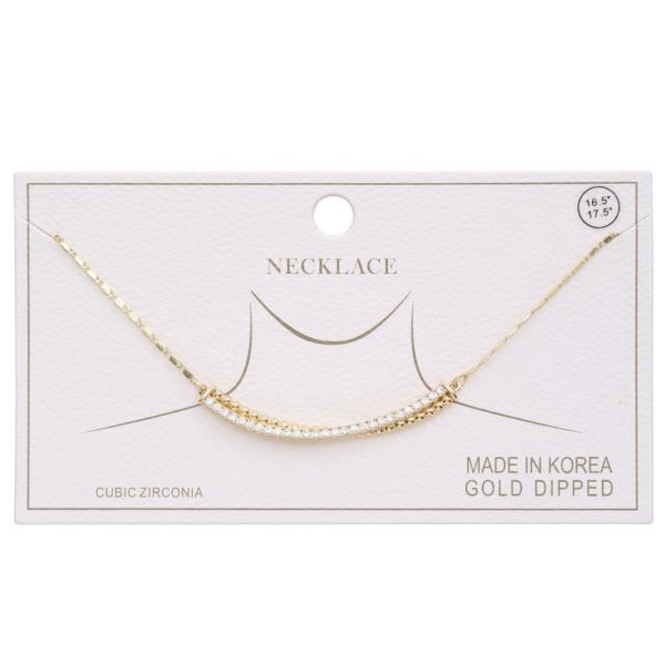 GOLD DIPPED CZ METAL BAR PENDANT NECKLACE