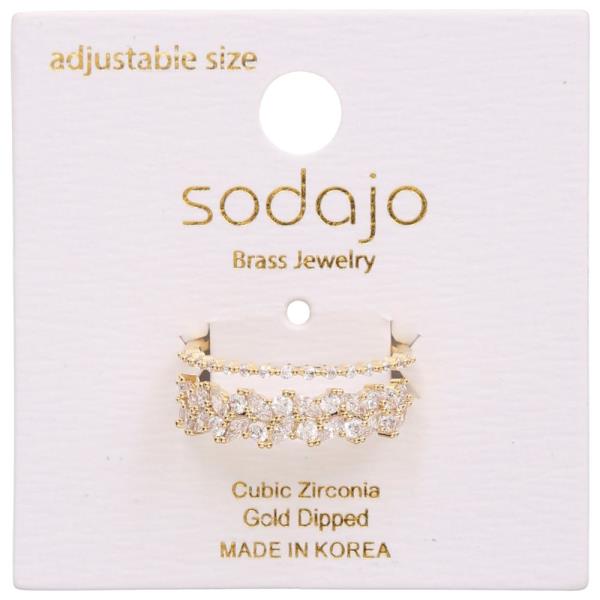 SODAJO CZ GOLD DIPPED LAYERED ADJUSTABLE RING