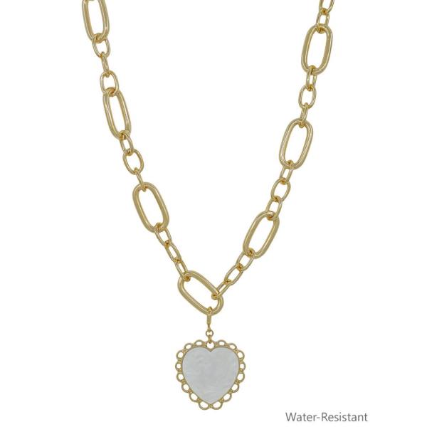 MOTHER OF PEARL HEART PENDANT WATER RESISTANT NECKLACE