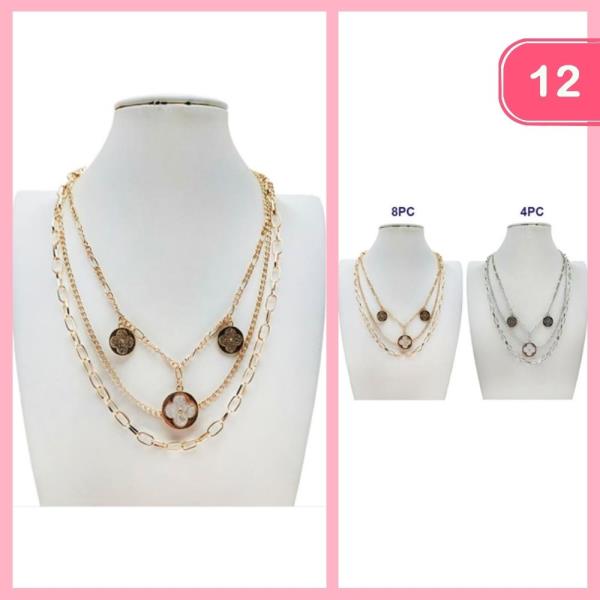FLOWER PENDANT LAYERED NECKLACE (12 UNITS)