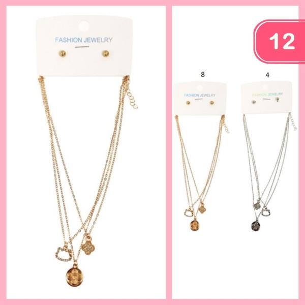 LAYERED FLOWER PENDANT NECKLACE (12 UNITS)