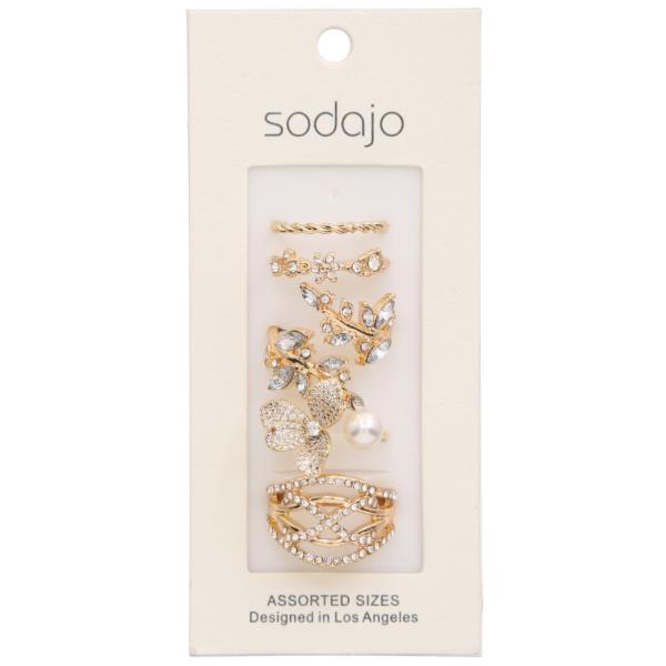 SODAJO RHINESTONE PEARL BEAD ASSORTED METAL RING SET