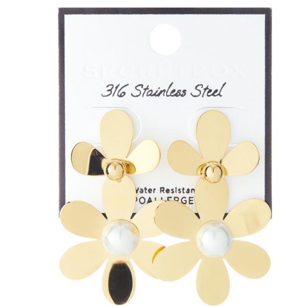 SECRET BOX STAINLESS STEEL BIG FLORAL WATER RESISTANT EARRING