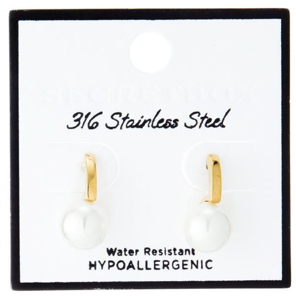 SECRET BOX STAINLESS STEEL PEARL STUD EARRING