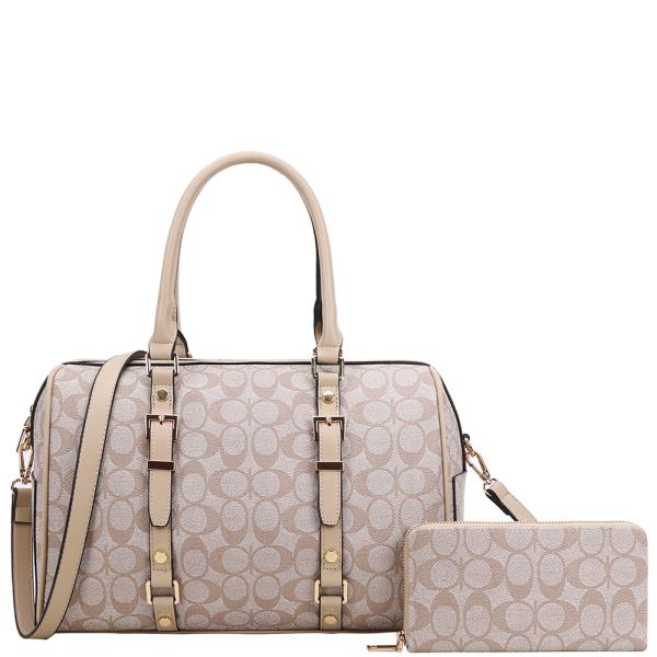2IN1 OVAL PRINT DESIGN SATCHEL W WALLET SET
