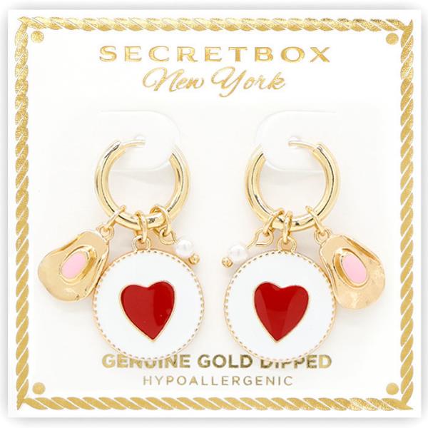 SECRET BOX GOLD DIPPED HEART CERAMIC HOOP EARRING