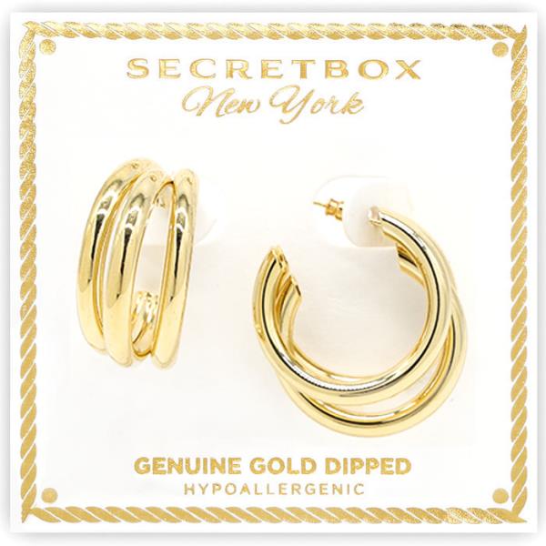 SECRET BOX TRIPLE HOOP GOLD DIPPED EARRING