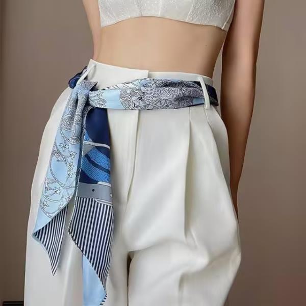 ABSTRACT PANEL MIX PATTERN SILKY BANDANA SQUARE NECK SCARF