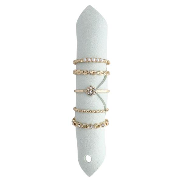 PEARL RHINESTONE FLOWER STACKABLE RING SET