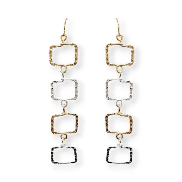 METAL HAMMERED DOUBLE DROP DANGLE EARRING