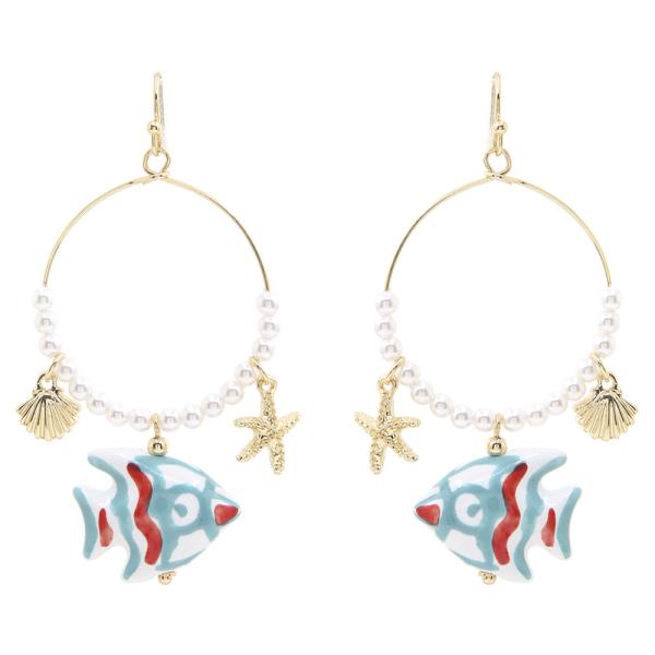 CERAMIC FISH WITH PEARL DROP EARRING