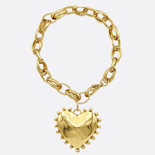 METAL LINK CHAIN HEART CHARM WATER RESISTANT BRACELET