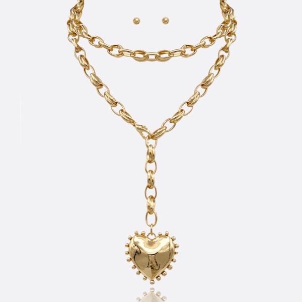 HEART LOCKET PENDANT LAYERED Y WATER RESISTANT NECKLACE SET
