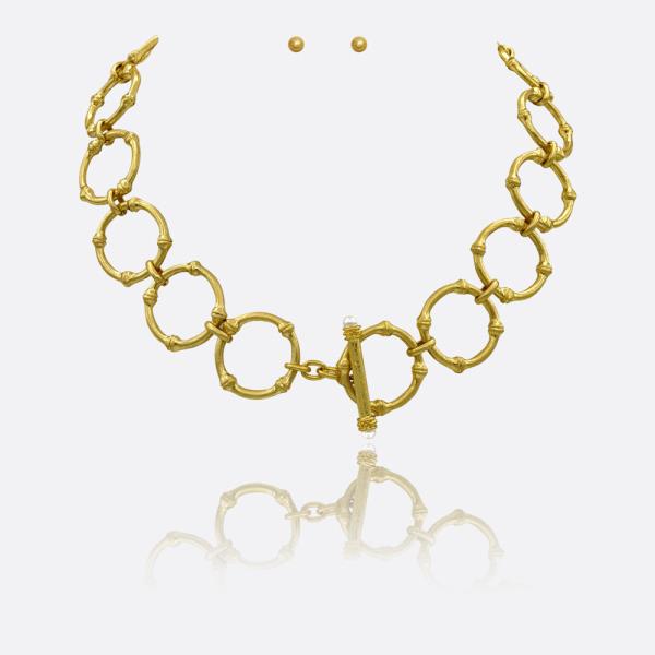 TEXTURED CIRCLE LINK TOGGLE WATER RESISTANT NECKLACE SET