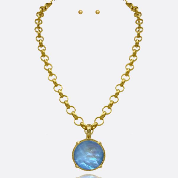 ROUND STONE PENDANT WATER RESISTANT NECKLACE SET