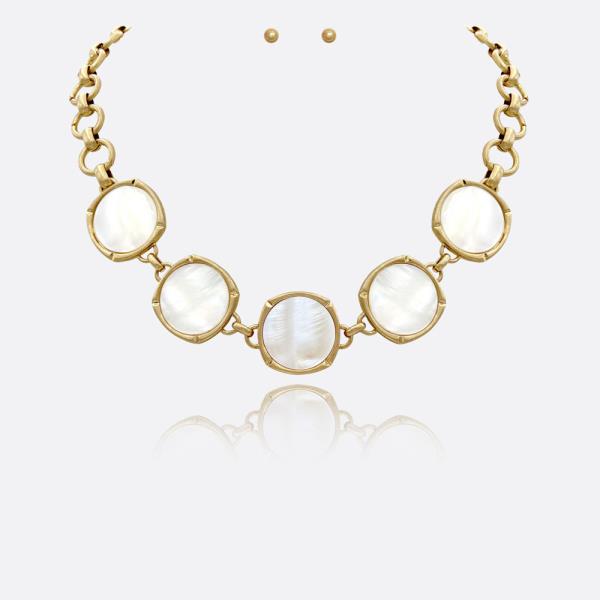 MOTHER OF PEARL STATION PENDANTS WATER RESISTANT NECKLACE SET