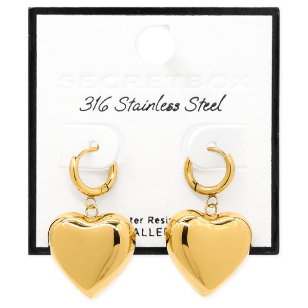 SECRET BOX STAINLESS STEEL PUFFY CHARM HUGGIE WATER RESISTANT EARRING