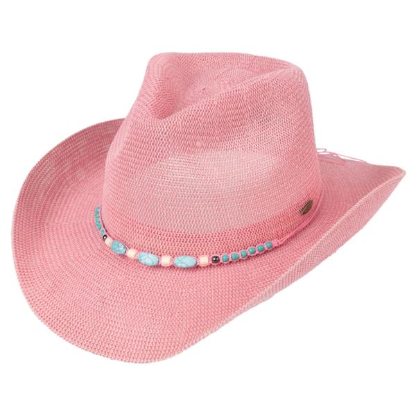 CC KNITTED COWBOY HAT WITH TURQUOISE STONE AND BEADED STRING BAND