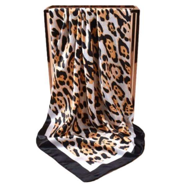 LEOPARD PRINT MIX PATTERN SILKY BANDANA NECK SCARF