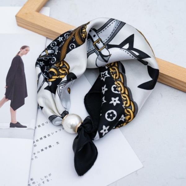 FLOWER CHAIN MIX PATTERN SILKY BANDANA NECK SCARF