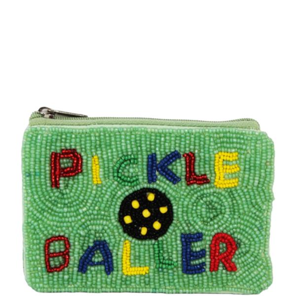 PICKLEBALL TEXT BALL GRAPHIC SEED BEAD COIN PURSE BAG