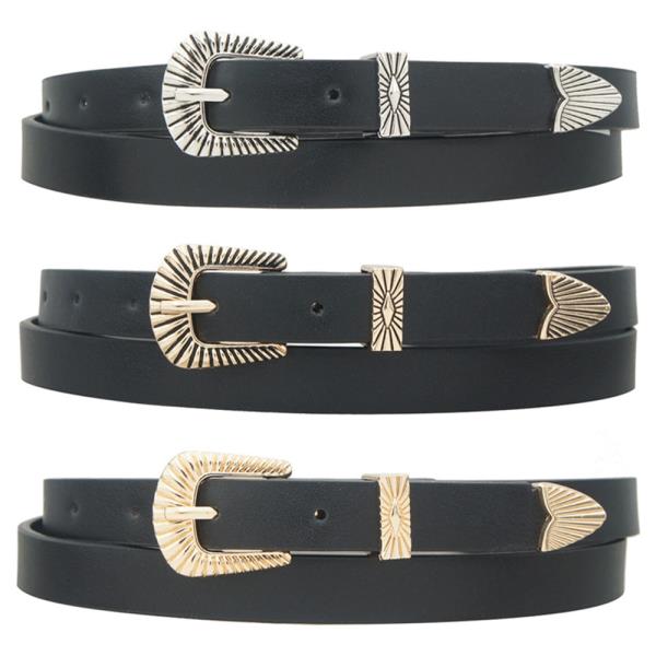 RIBBED WESTERN SKINNY TRIO BELT