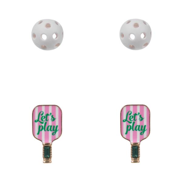 PICKLE BALL SHAPED ENAMEL WITH PATTERN PRINT EARRINGS