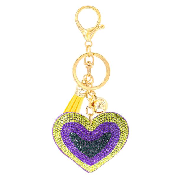 GOLD MARDI GRAS HEART KEYCHAIN