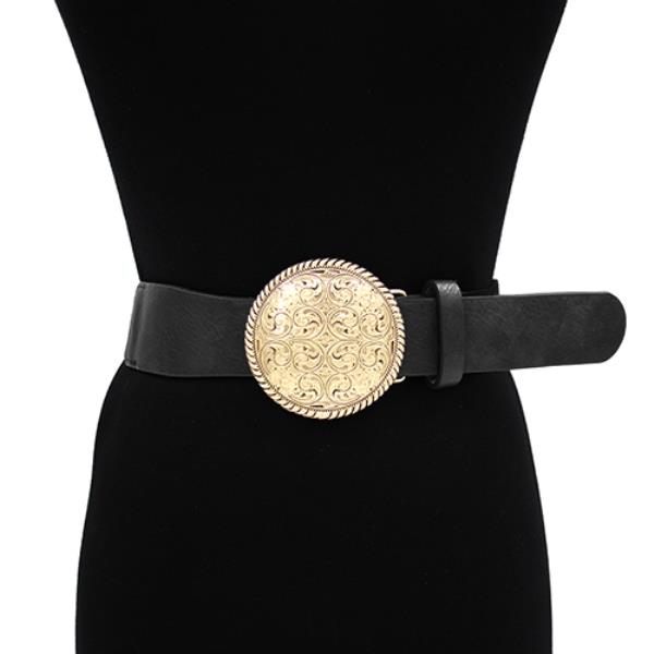 WESTERN PATTERN ROUND METAL BUCKLE BELT