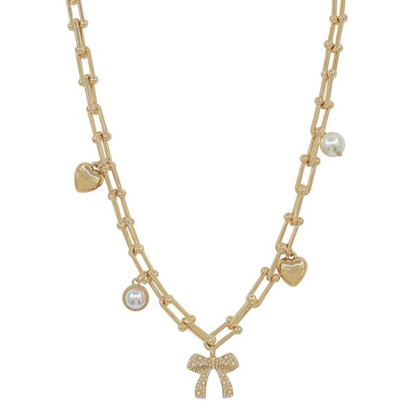 TIFFANY CHAIN RIBBON CRYASTAL CHARM WATER RESISTANT NECKLACE