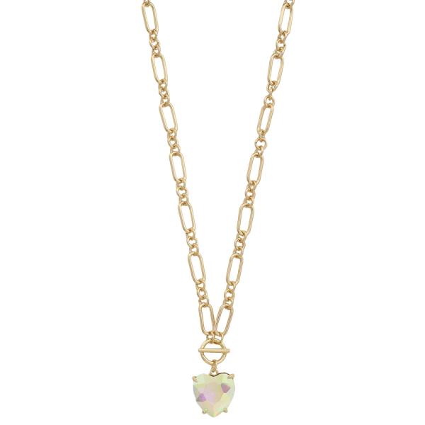 HEART CRYSTAL PENDANT TOGGLE CLASP METAL NECKLACE