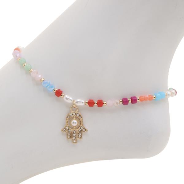HAMS HAND CHARM BEADED ANKLET