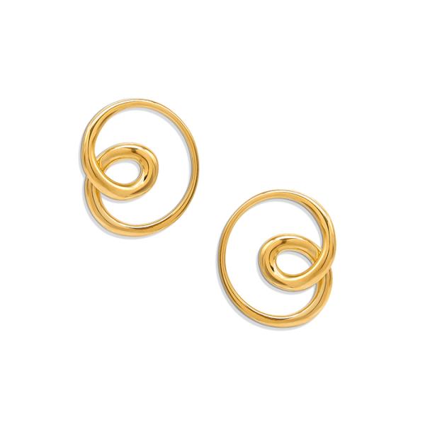 SECRET BOX STAINLESS STEEL SWIRL METAL GOLD DIPPED WATER RESISTANT EARRING