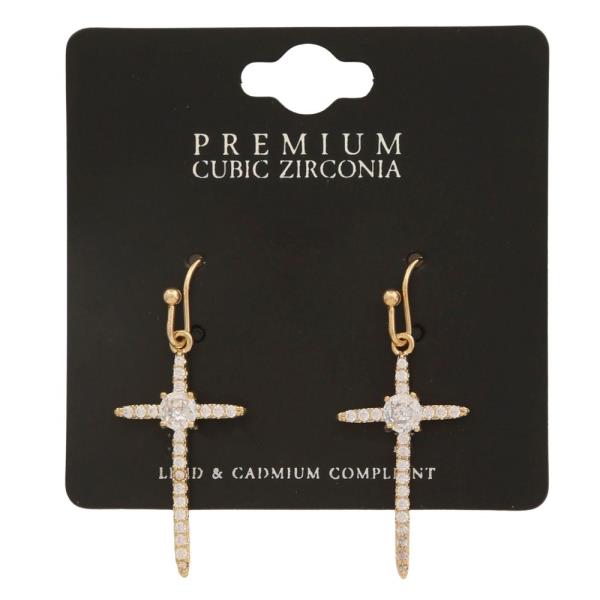 CZ CROSS CENTER STONE EARRING