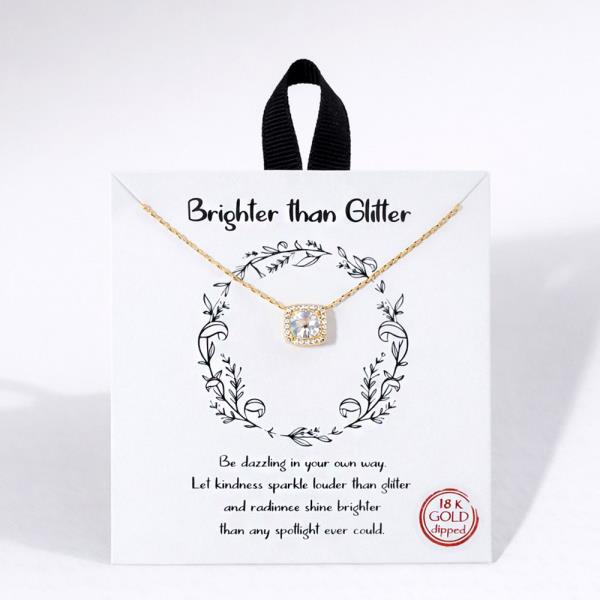 18K GOLD RHODIUM BRIGHTER THAN GLITTER STONE PENDANT NECKLACE