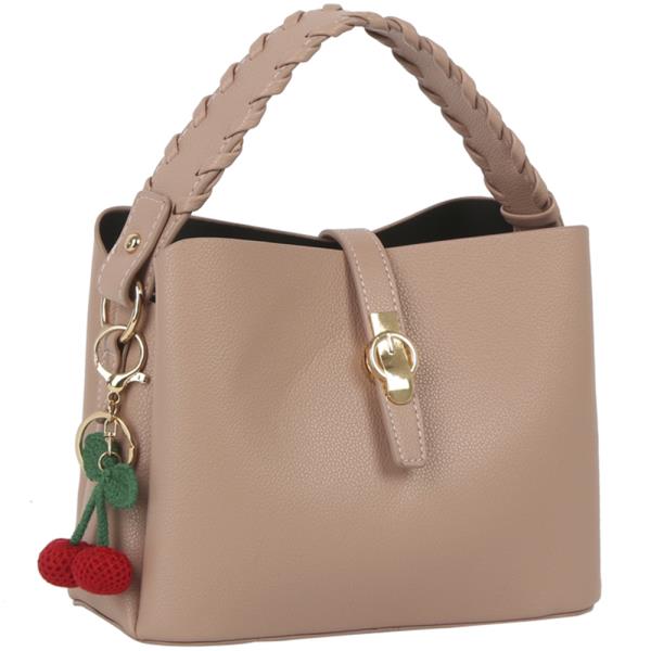TEXTURED DESIGN HANDLE BAG W CHERRY KEYCHAIN