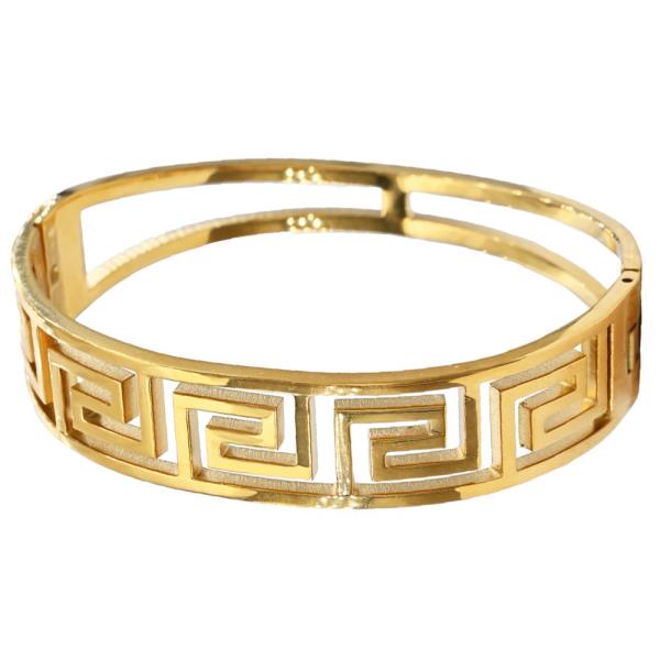 GREEK KEY STAINLESS STEEL BANGLE BRACELET