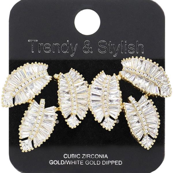 THREE LEAF CZ EARRING