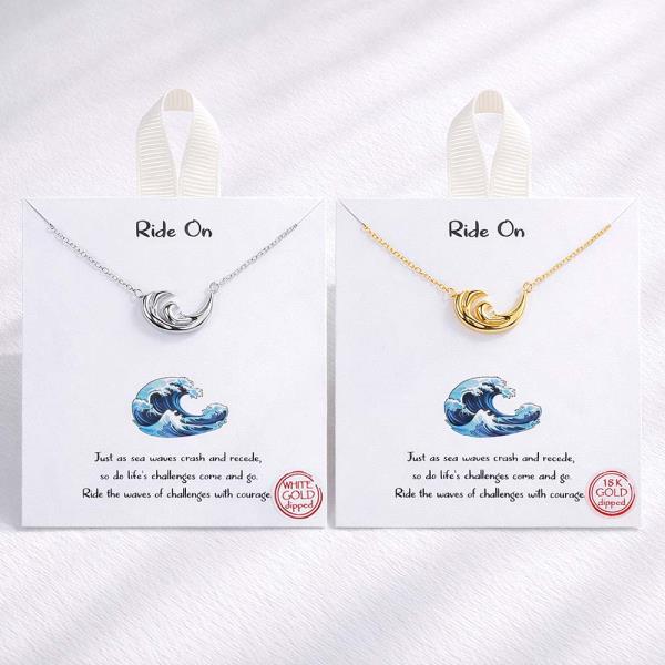 18K GOLD RHODIUM RIDE ON WAVE PENDANT NECKLACE