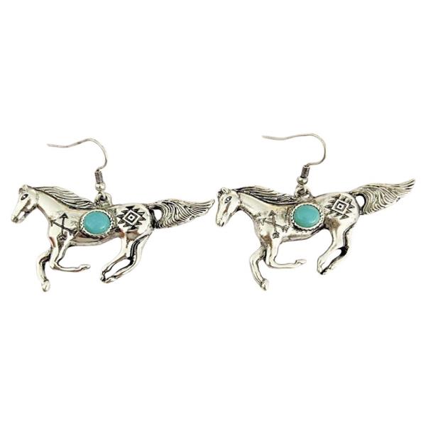 HORSE TURQUOISE BEAD METAL DANGLE EARRING