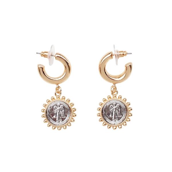 METAL COIN HUGGIE DANGLE EARRING
