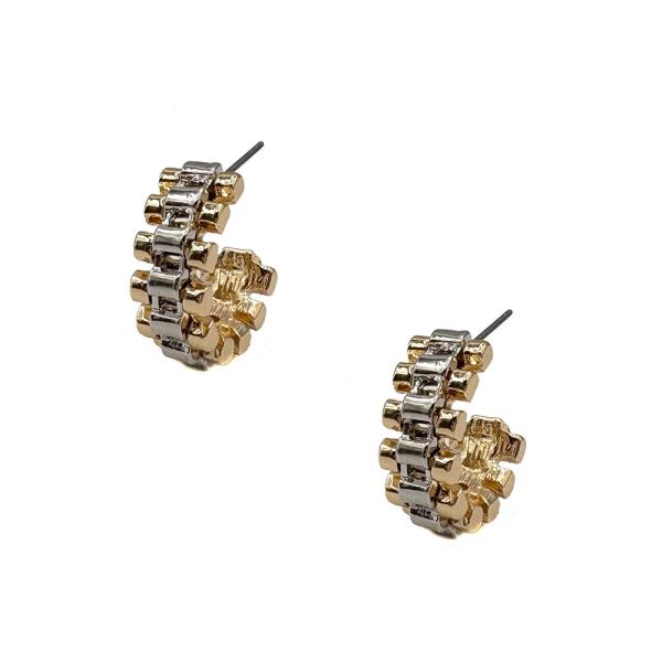 GOLD RHODIUM TWO TONE WATCH BAND BABY HOOP EARRING