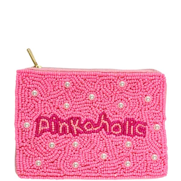 SEED BEAD PINKAHOLIC COIN PURSE POUCH BAG